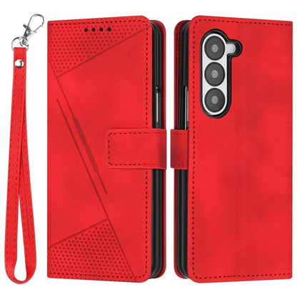 For Samsung Galaxy Z Fold6 5G Case Triangle Pattern Leather Phone Cover Wallet with Hand Strap