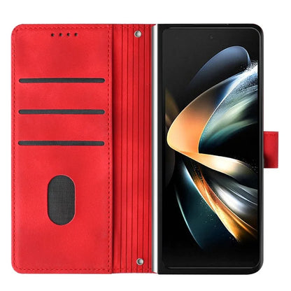 For Samsung Galaxy Z Fold6 5G Case Triangle Pattern Leather Phone Cover Wallet with Hand Strap