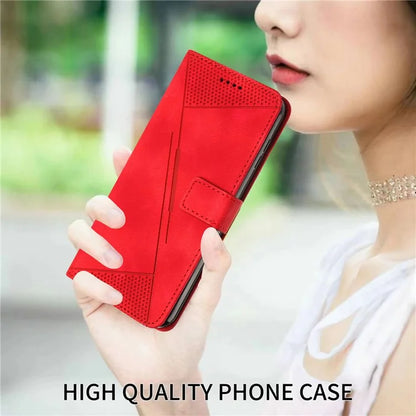 For Samsung Galaxy Z Fold6 5G Case Triangle Pattern Leather Phone Cover Wallet with Hand Strap