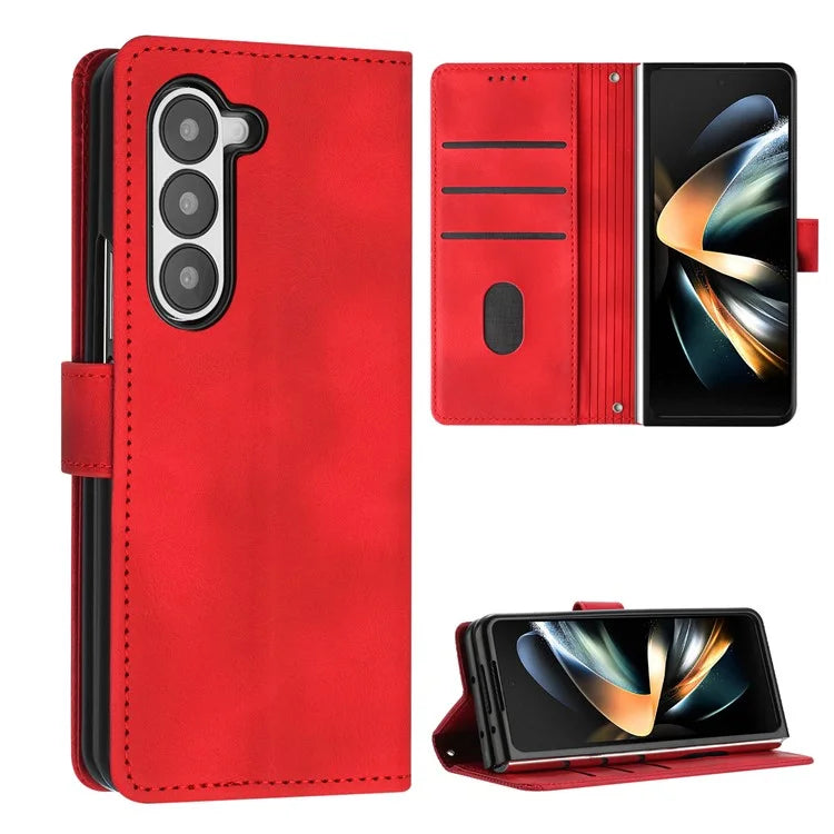 For Samsung Galaxy Z Fold6 5G Case Triangle Pattern Leather Phone Cover Wallet with Hand Strap