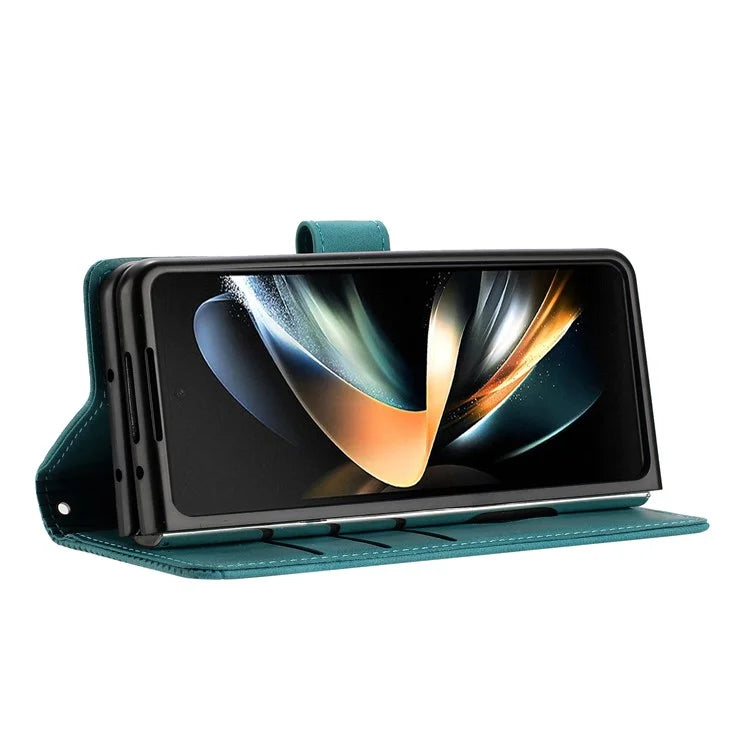 For Samsung Galaxy Z Fold6 5G Case Triangle Pattern Leather Phone Cover Wallet with Hand Strap