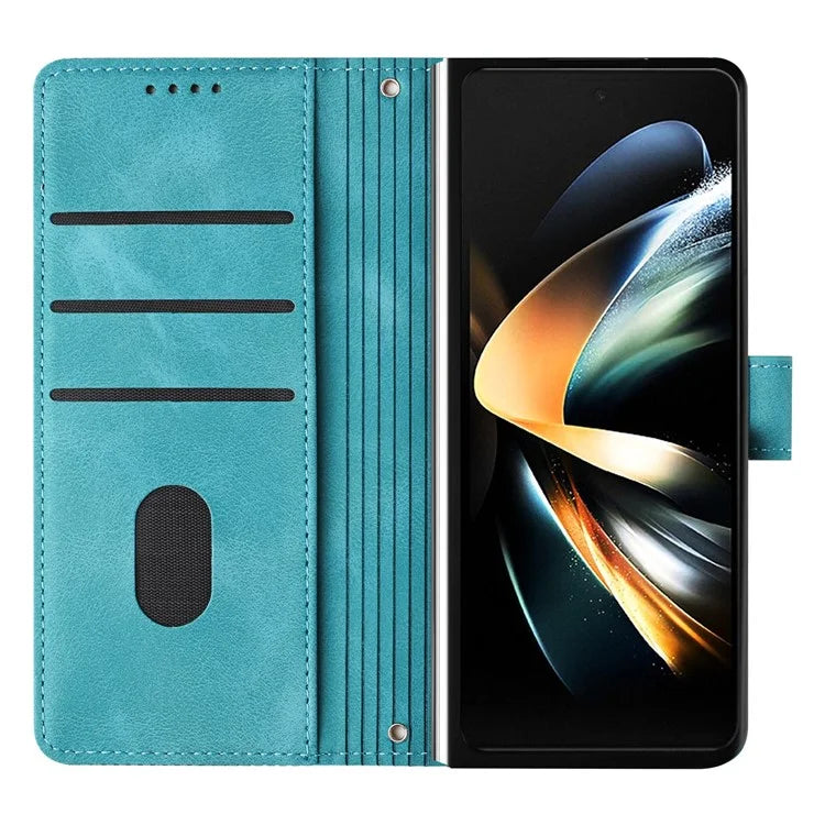 For Samsung Galaxy Z Fold6 5G Case Triangle Pattern Leather Phone Cover Wallet with Hand Strap