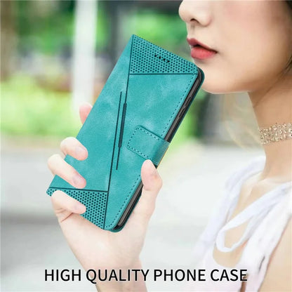 For Samsung Galaxy Z Fold6 5G Case Triangle Pattern Leather Phone Cover Wallet with Hand Strap