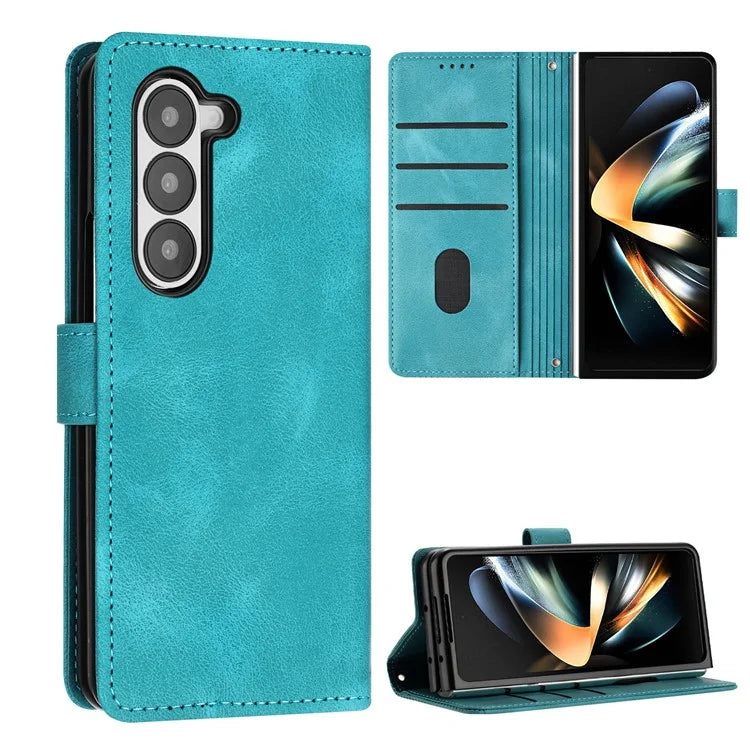 For Samsung Galaxy Z Fold6 5G Case Triangle Pattern Leather Phone Cover Wallet with Hand Strap