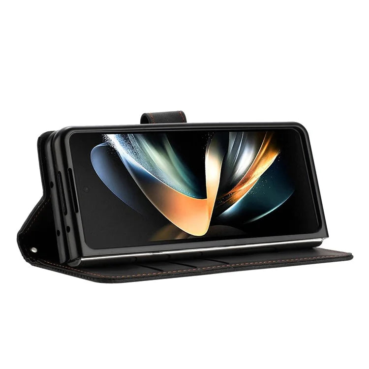 For Samsung Galaxy Z Fold6 5G Case Triangle Pattern Leather Phone Cover Wallet with Hand Strap