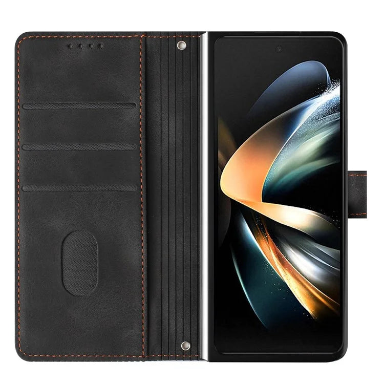 For Samsung Galaxy Z Fold6 5G Case Triangle Pattern Leather Phone Cover Wallet with Hand Strap