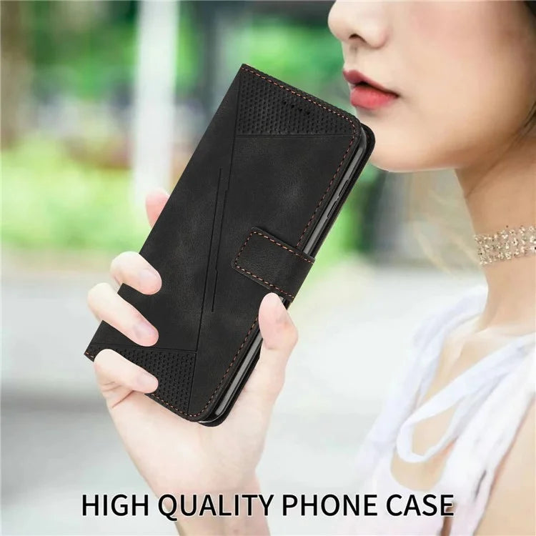 For Samsung Galaxy Z Fold6 5G Case Triangle Pattern Leather Phone Cover Wallet with Hand Strap