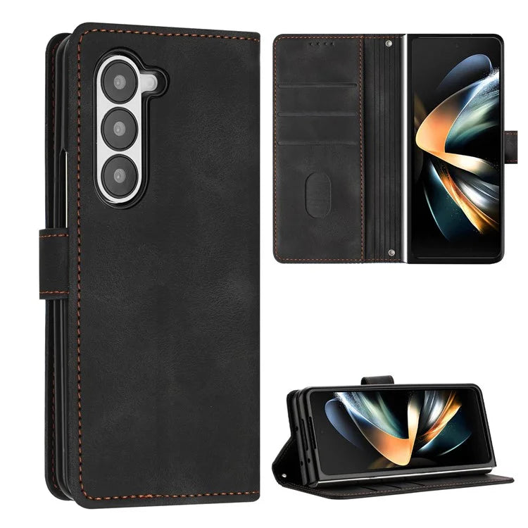 For Samsung Galaxy Z Fold6 5G Case Triangle Pattern Leather Phone Cover Wallet with Hand Strap