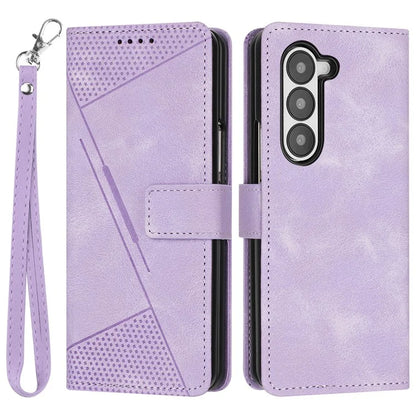 For Samsung Galaxy Z Fold6 5G Case Triangle Pattern Leather Phone Cover Wallet with Hand Strap