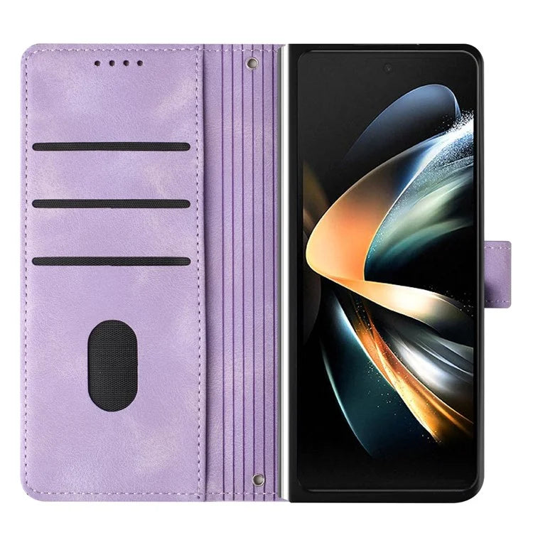 For Samsung Galaxy Z Fold6 5G Case Triangle Pattern Leather Phone Cover Wallet with Hand Strap