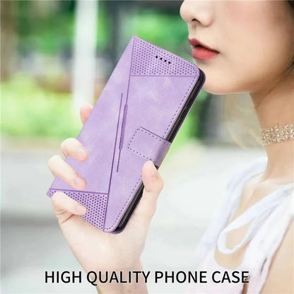 For Samsung Galaxy Z Fold6 5G Case Triangle Pattern Leather Phone Cover Wallet with Hand Strap