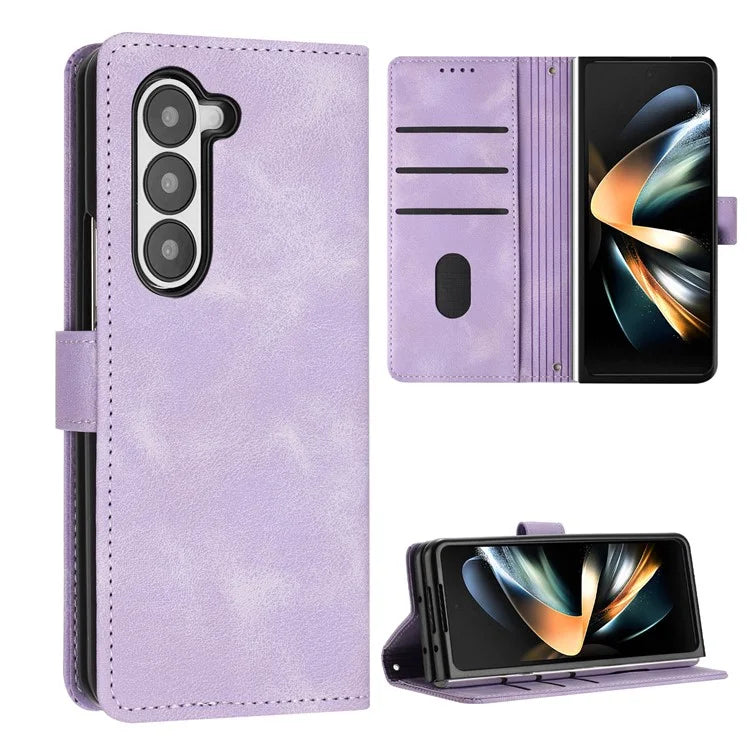 For Samsung Galaxy Z Fold6 5G Case Triangle Pattern Leather Phone Cover Wallet with Hand Strap