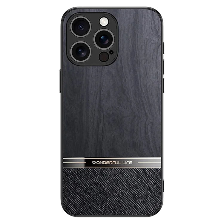 For iPhone 16 Pro Case Wood Texture Leather Coated TPU Phone Protective Cover