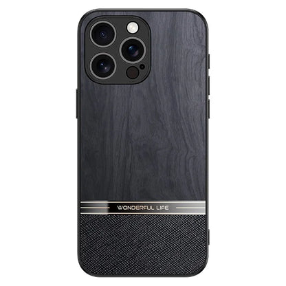 For iPhone 16 Pro Case Wood Texture Leather Coated TPU Phone Protective Cover