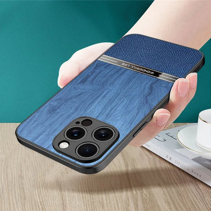 For iPhone 16 Pro Case Wood Texture Leather Coated TPU Phone Protective Cover