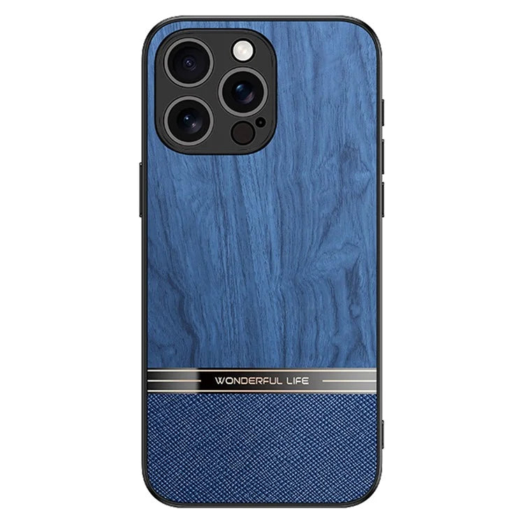For iPhone 16 Pro Case Wood Texture Leather Coated TPU Phone Protective Cover