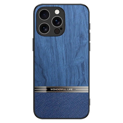 For iPhone 16 Pro Case Wood Texture Leather Coated TPU Phone Protective Cover
