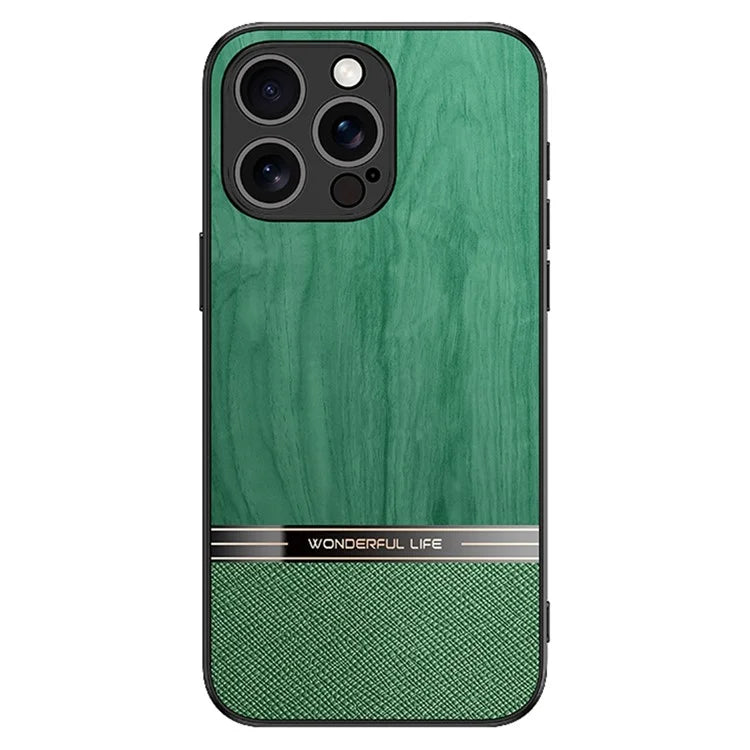 For iPhone 16 Pro Case Wood Texture Leather Coated TPU Phone Protective Cover