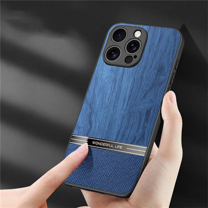 For iPhone 16 Pro Case Wood Texture Leather Coated TPU Phone Protective Cover