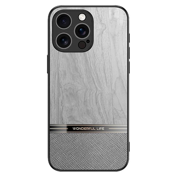 For iPhone 16 Pro Case Wood Texture Leather Coated TPU Phone Protective Cover