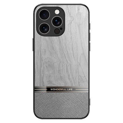 For iPhone 16 Pro Case Wood Texture Leather Coated TPU Phone Protective Cover