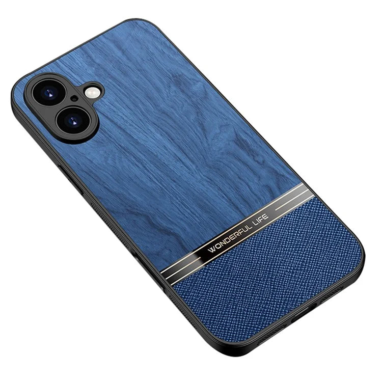 For iPhone 16 Case Wood Texture Leather Coated TPU Phone Protective Cover