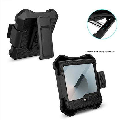 For Samsung Galaxy Z Flip5 5G Case Leather+PC Phone Cover with Kickstand Back Clip