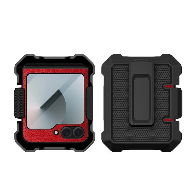 For Samsung Galaxy Z Flip5 5G Case Leather+PC Phone Cover with Kickstand Back Clip