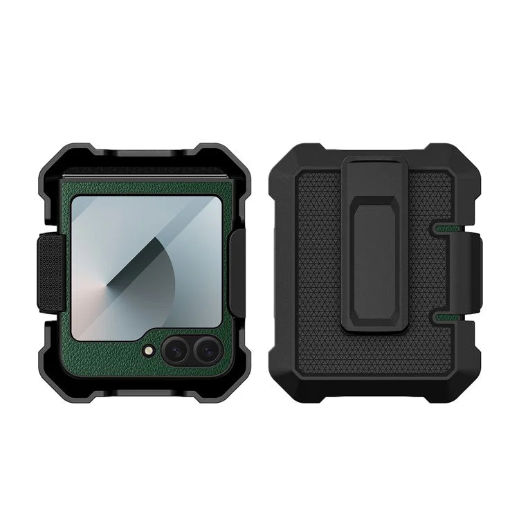 For Samsung Galaxy Z Flip5 5G Case Leather+PC Phone Cover with Kickstand Back Clip