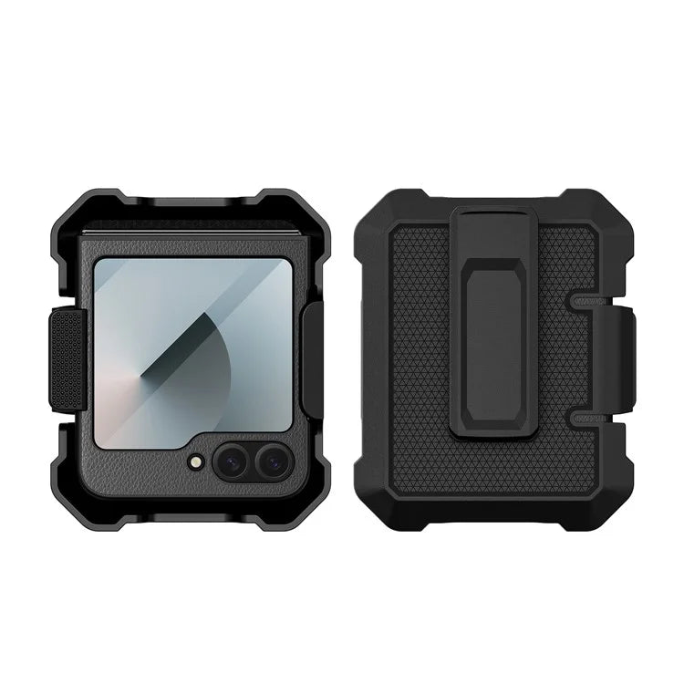 For Samsung Galaxy Z Flip5 5G Case Leather+PC Phone Cover with Kickstand Back Clip