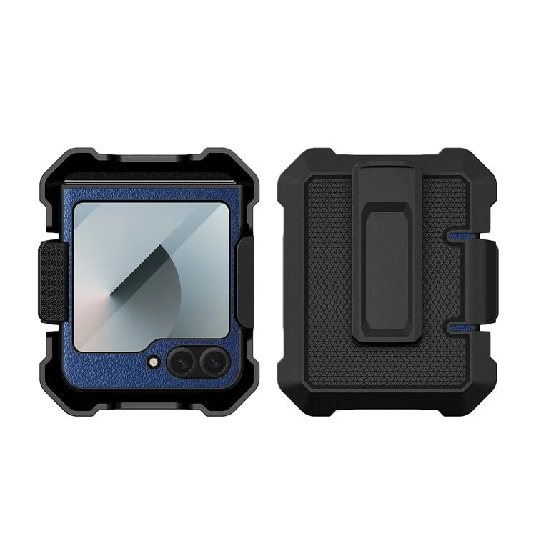For Samsung Galaxy Z Flip5 5G Case Leather+PC Phone Cover with Kickstand Back Clip