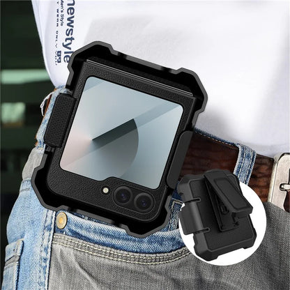 For Samsung Galaxy Z Flip5 5G Case Leather+PC Phone Cover with Kickstand Back Clip