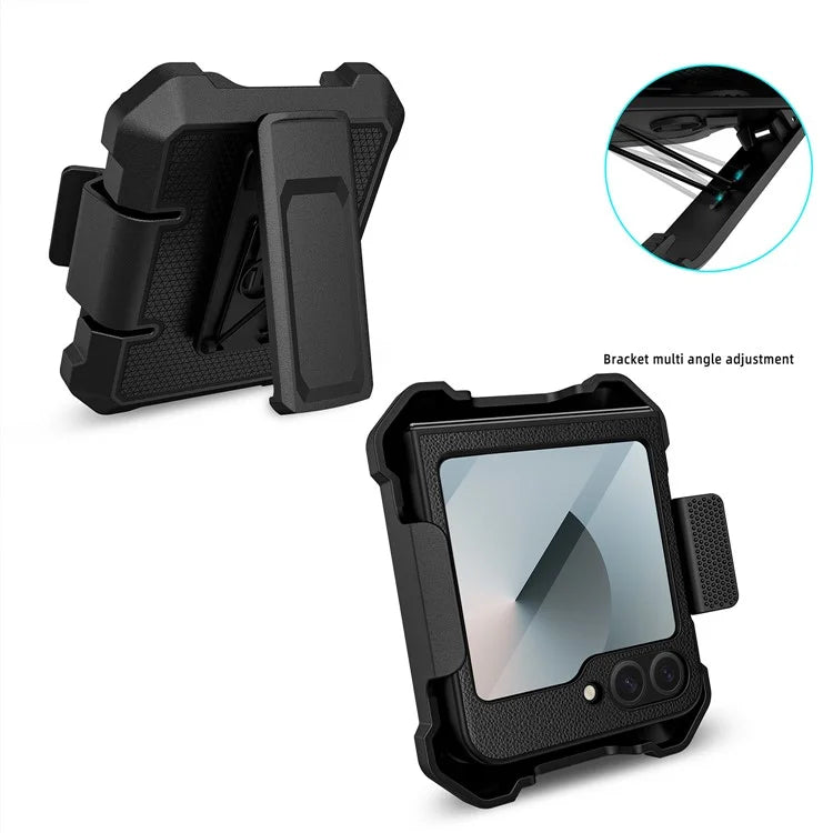 For Samsung Galaxy Z Flip5 5G Case Leather+PC Phone Cover with Kickstand Back Clip