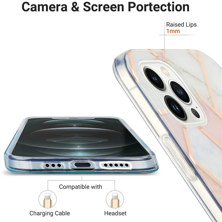 YB IMD Series-3 for iPhone 16 Pro TPU Case Marble Pattern Electroplated Phone Back Cover