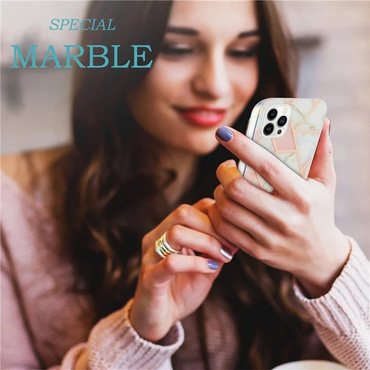 YB IMD Series-3 for iPhone 16 Pro TPU Case Marble Pattern Electroplated Phone Back Cover