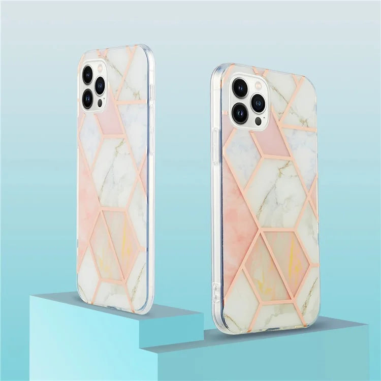 YB IMD Series-3 for iPhone 16 Pro TPU Case Marble Pattern Electroplated Phone Back Cover