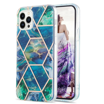YB IMD Series-3 for iPhone 16 Pro TPU Case Marble Pattern Electroplated Phone Back Cover