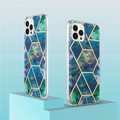 YB IMD Series-3 for iPhone 16 Pro TPU Case Marble Pattern Electroplated Phone Back Cover