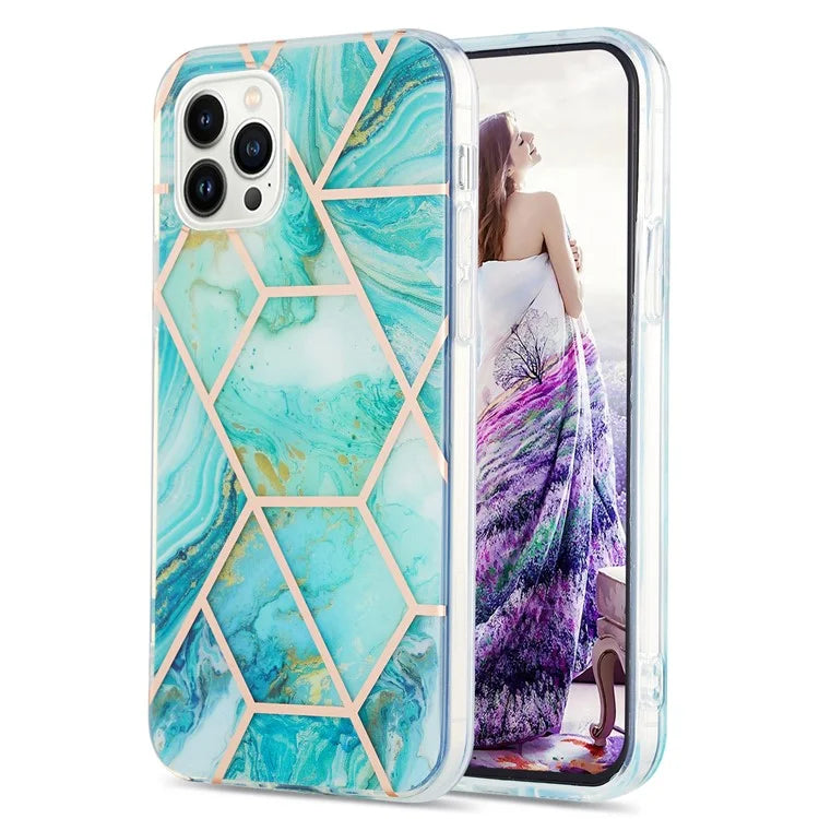 YB IMD Series-3 for iPhone 16 Pro TPU Case Marble Pattern Electroplated Phone Back Cover