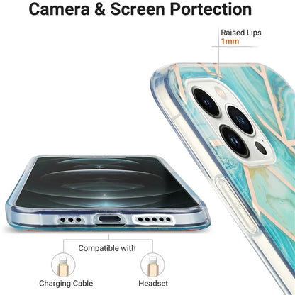 YB IMD Series-3 for iPhone 16 Pro TPU Case Marble Pattern Electroplated Phone Back Cover