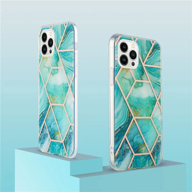 YB IMD Series-3 for iPhone 16 Pro TPU Case Marble Pattern Electroplated Phone Back Cover