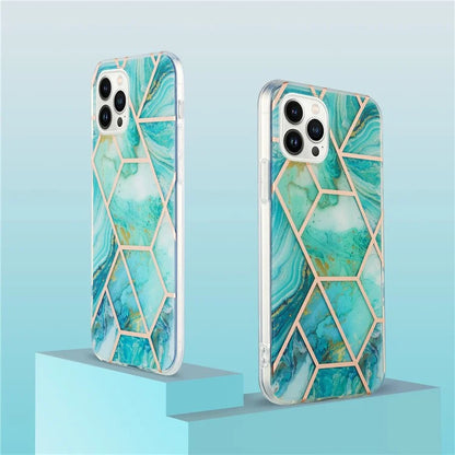 YB IMD Series-3 for iPhone 16 Pro TPU Case Marble Pattern Electroplated Phone Back Cover