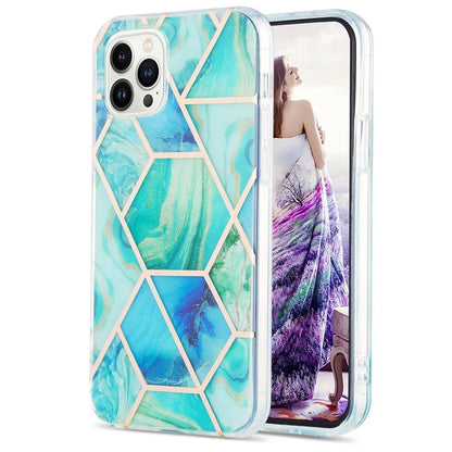 YB IMD Series-3 for iPhone 16 Pro TPU Case Marble Pattern Electroplated Phone Back Cover