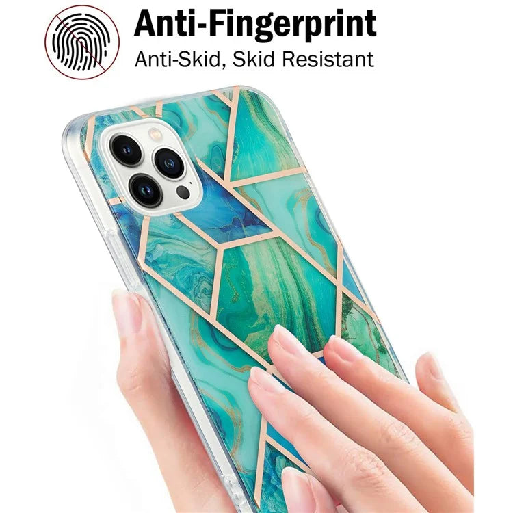 YB IMD Series-3 for iPhone 16 Pro TPU Case Marble Pattern Electroplated Phone Back Cover