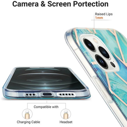 YB IMD Series-3 for iPhone 16 Pro TPU Case Marble Pattern Electroplated Phone Back Cover