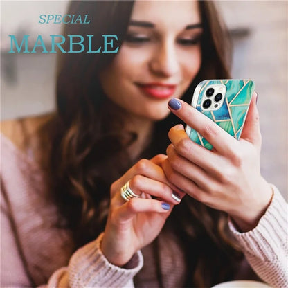 YB IMD Series-3 for iPhone 16 Pro TPU Case Marble Pattern Electroplated Phone Back Cover