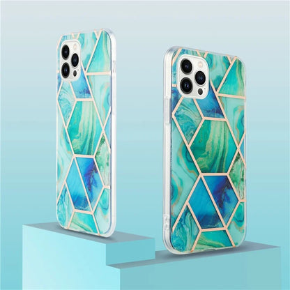 YB IMD Series-3 for iPhone 16 Pro TPU Case Marble Pattern Electroplated Phone Back Cover