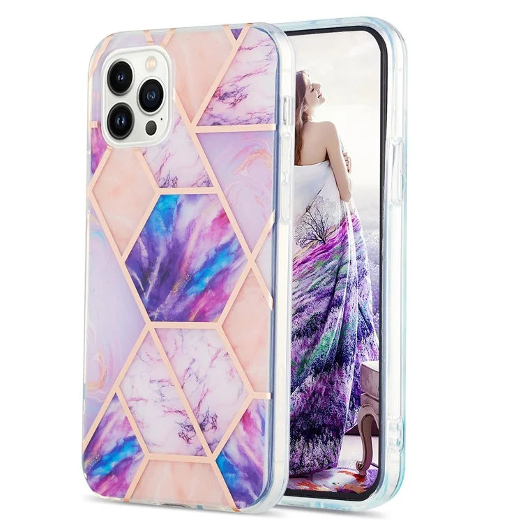 YB IMD Series-3 for iPhone 16 Pro TPU Case Marble Pattern Electroplated Phone Back Cover