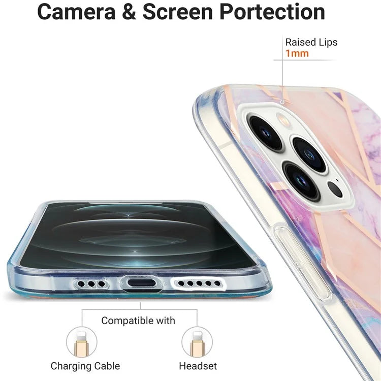 YB IMD Series-3 for iPhone 16 Pro TPU Case Marble Pattern Electroplated Phone Back Cover