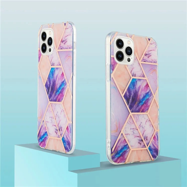 YB IMD Series-3 for iPhone 16 Pro TPU Case Marble Pattern Electroplated Phone Back Cover